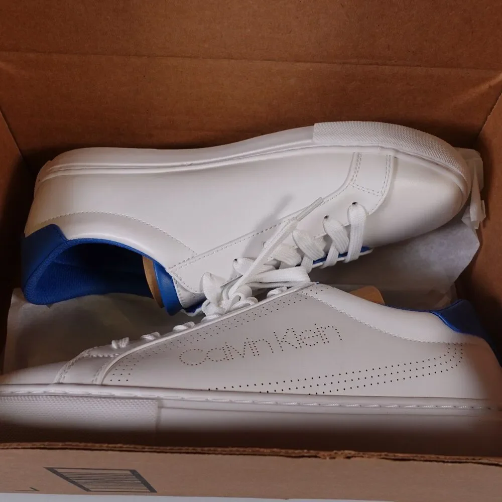 Calvin Klein Womens Cashe Lace Up Sneakers White and Blue Size 10M Brand New